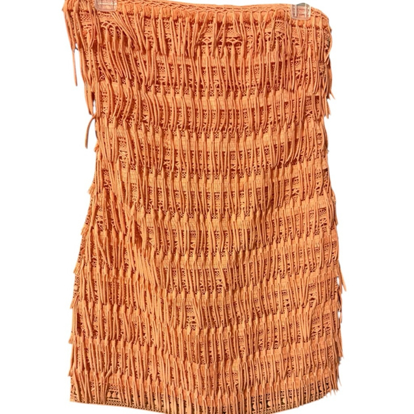 Anthropology Let Me Be Strapless Coral Fringe Mini Dress XXS - Picture 2 of 10